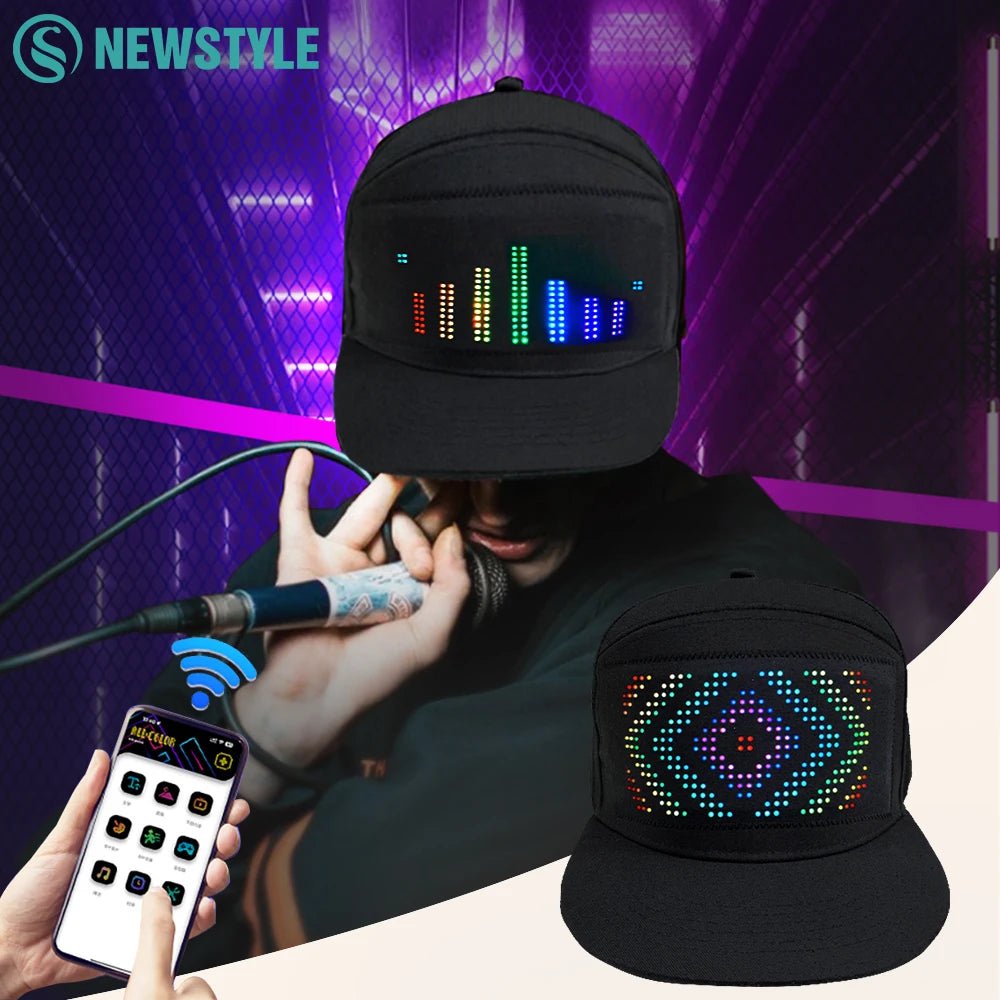 LED Hat Light Display Screen DIY Smart Pixel Matrix Baseball Hat Rechargeable Bluetooth APP Control Hip Hop Street Party Decor