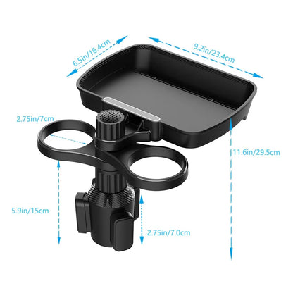 Dual Cup Holder Expander Adjustable for 360°Rotating Multifunctional Car Seat Cup Holder Snack Tray Drink Holder