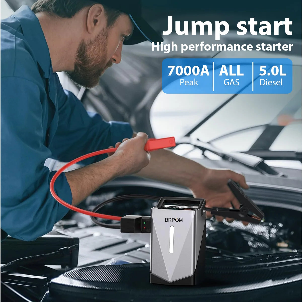 Car Jump Starter Air Compressor Barbecue Blower Air Pump Portable Battery Booster Inflatable Pump Power Bank LED Lighting