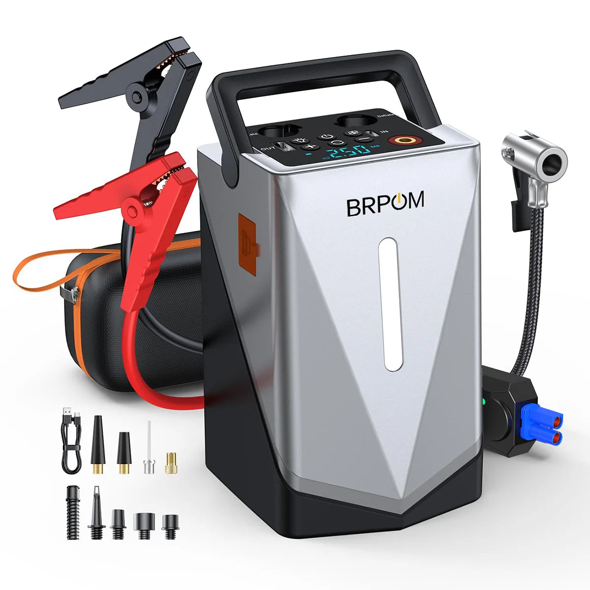 Car Jump Starter Air Compressor Barbecue Blower Air Pump Portable Battery Booster Inflatable Pump Power Bank LED Lighting
