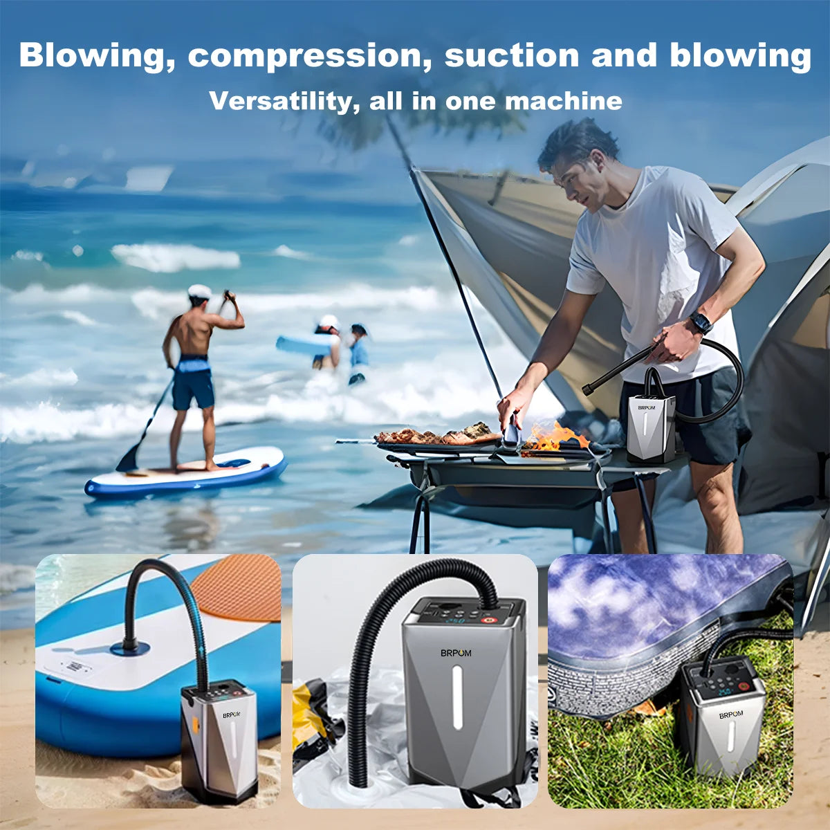 Car Jump Starter Air Compressor Barbecue Blower Air Pump Portable Battery Booster Inflatable Pump Power Bank LED Lighting